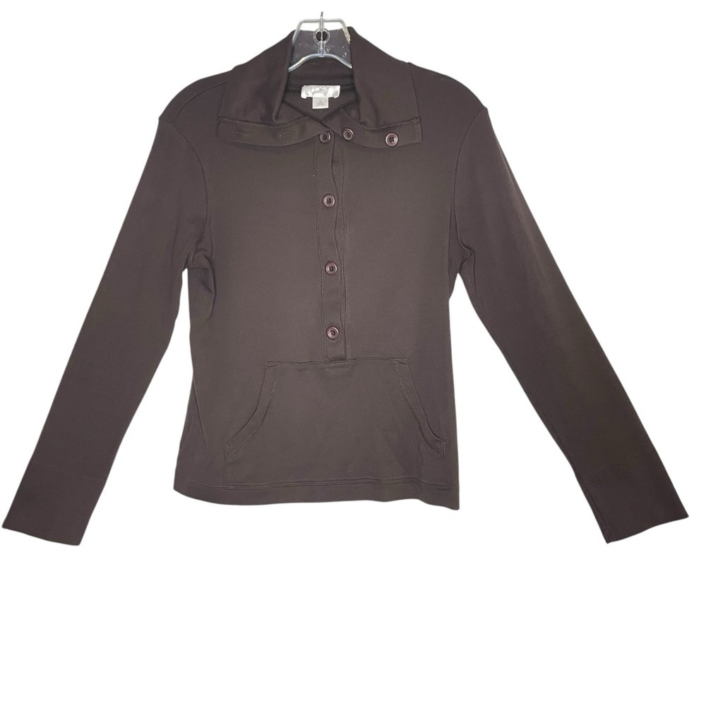 Ann Taylor LOFT Brown Button Front Pullover Sweatshirt Cotton Medium